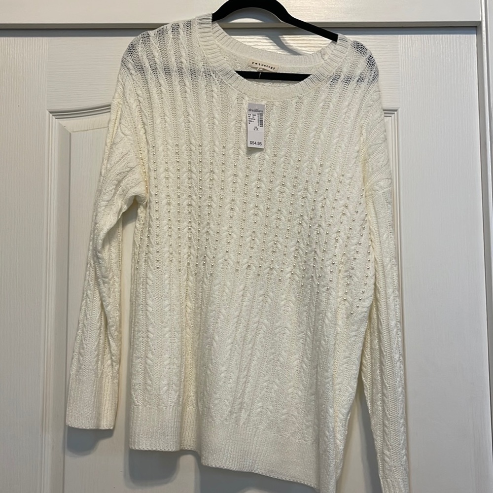 Retrology woven cream/off white sweater. 2X with pearl details